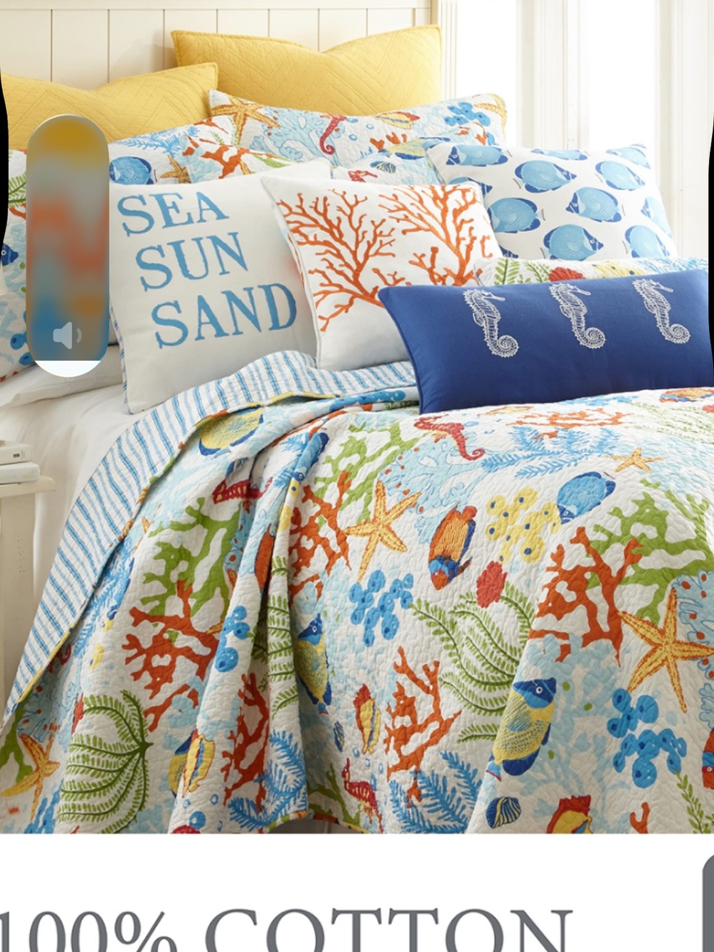 Levtex King w/Shams Coastal Sea Life Quilt in Blue, Orange, Yellow, Green, Red